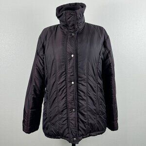 Allison Lane Coat Womens Size L Dark Purple Zip Snap Front Insulated High Neck